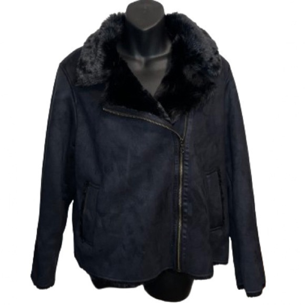 Uniqlo black faux suede and faux fur moto jacket size M